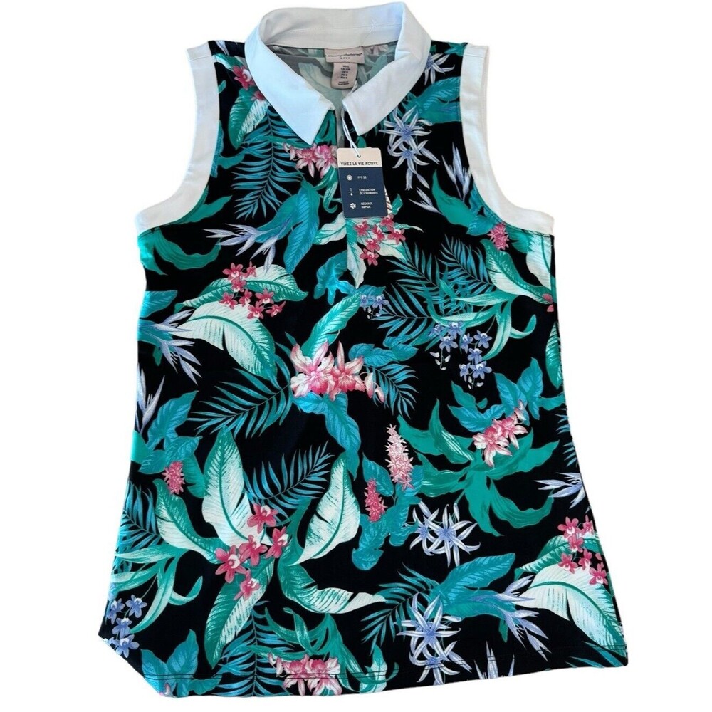 TOMMY BAHAMA ACTIVE Golf Tennis 1/4‎ Zip Top Small Floral Print NWT